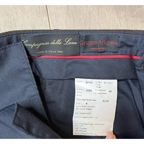 GRUPPO ARTIGIANI Men DRESS PANTS SIZE 34 X 29 WOOL Brown MADE IN ITALY - Picture 12 of 15